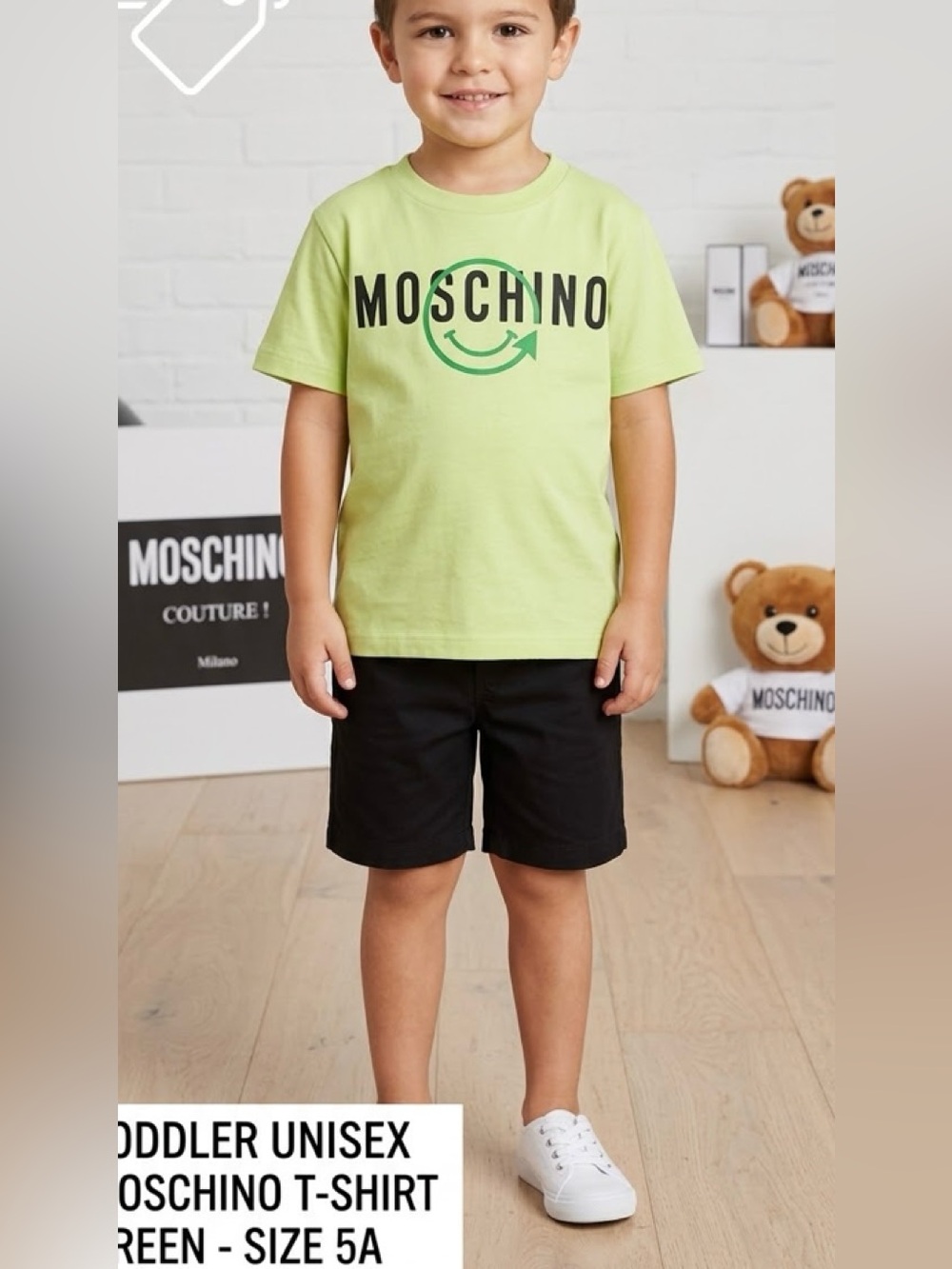 Moschino Kids Smiley Logo T-Shirt Green & Black Boys 5A